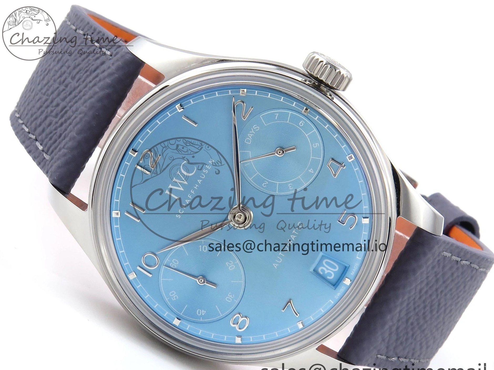 MIROTIME 0601 Lightweight Portugieser Automatic SS IW501708 APSF 1:1 Best Edition Light Blue Dial on Gray Leather Strap A 7012